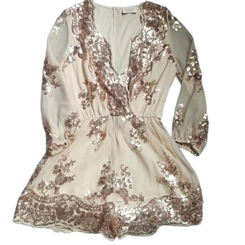 SHOWPO BIG BALLER Romper Rosegold Sequin Party Size 4
